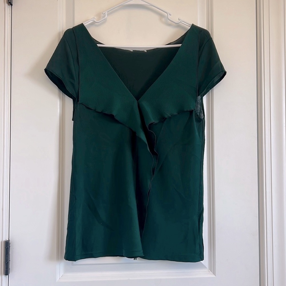 Anthropologie Emerald Flutter Blouse